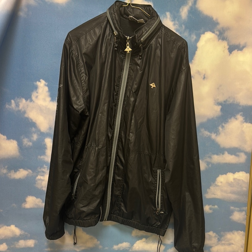 Black Sporty Windbreaker with Stand-Up Collar